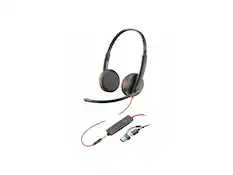 Front. HP - Poly Blackwire 3225 USB-C Stereo Headset w/ 3.5mm & Adapters - Red.