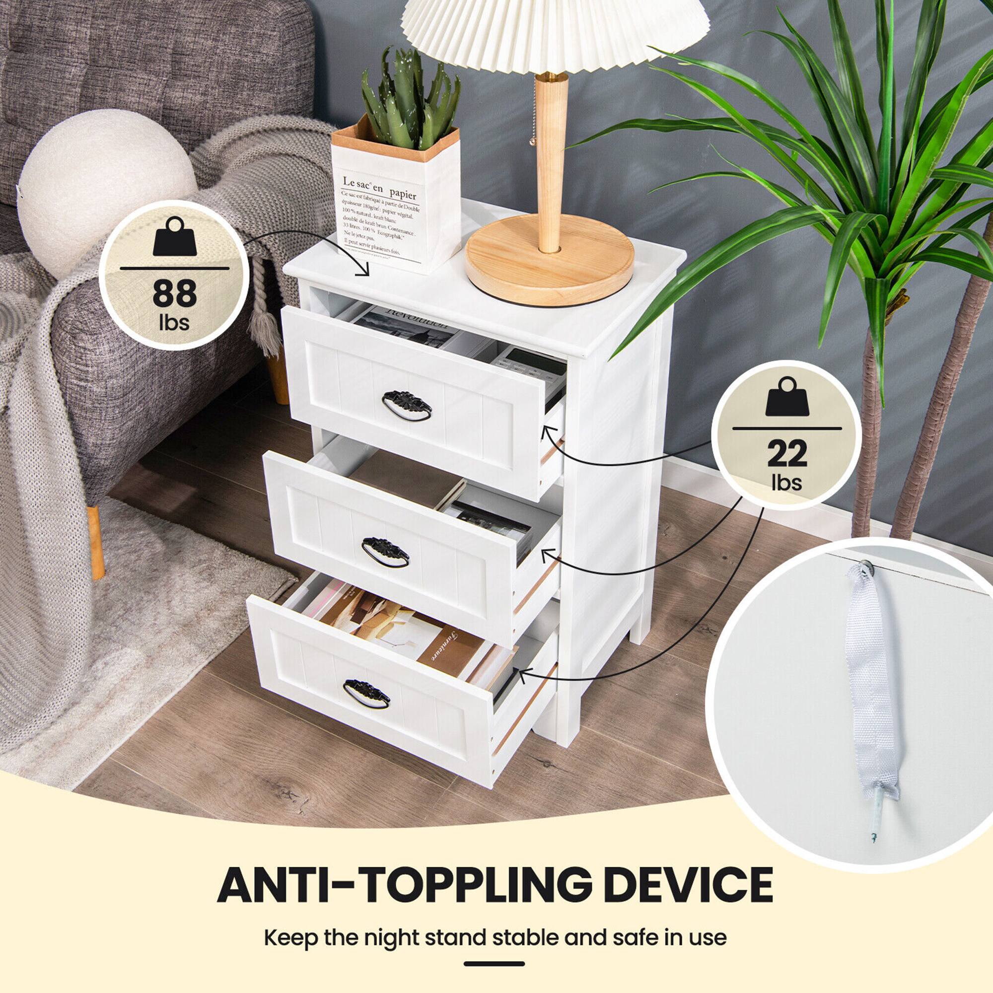 Anti-Toppling Device: Keep the nightstand stable and safe in use.