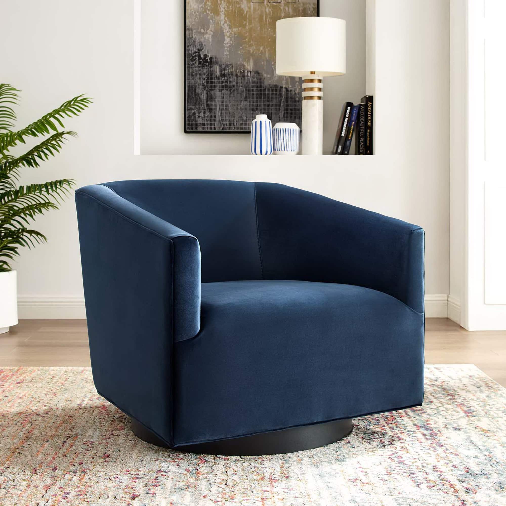 Twist Accent Lounge Performance Velvet Swivel Chair by Modway - Midnight Blue