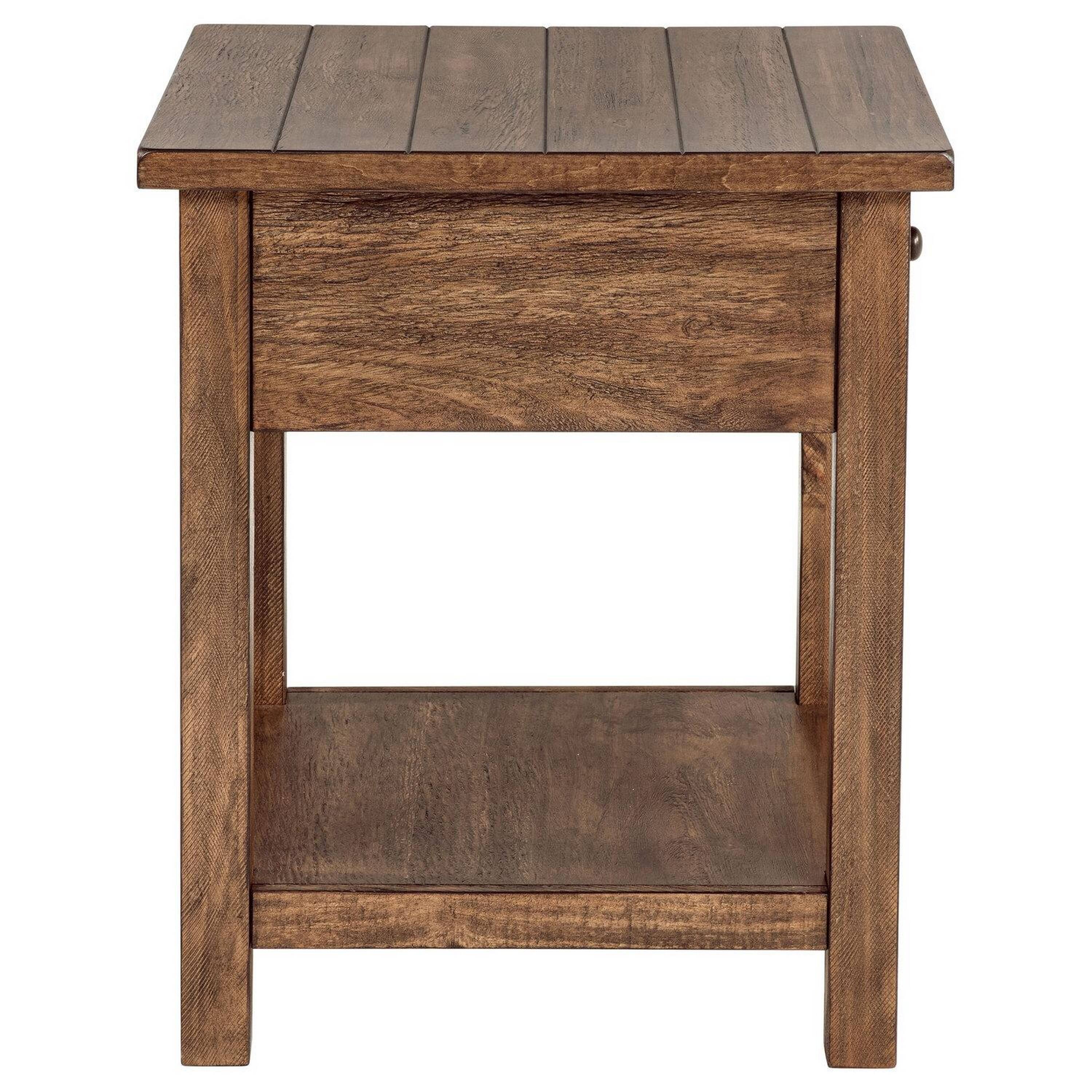 Back. Manhattan Lane - Ayne Side End Table, 1 Shelf, 1 Drawer, Wood, Square 20 Inch - Brown, Black.
