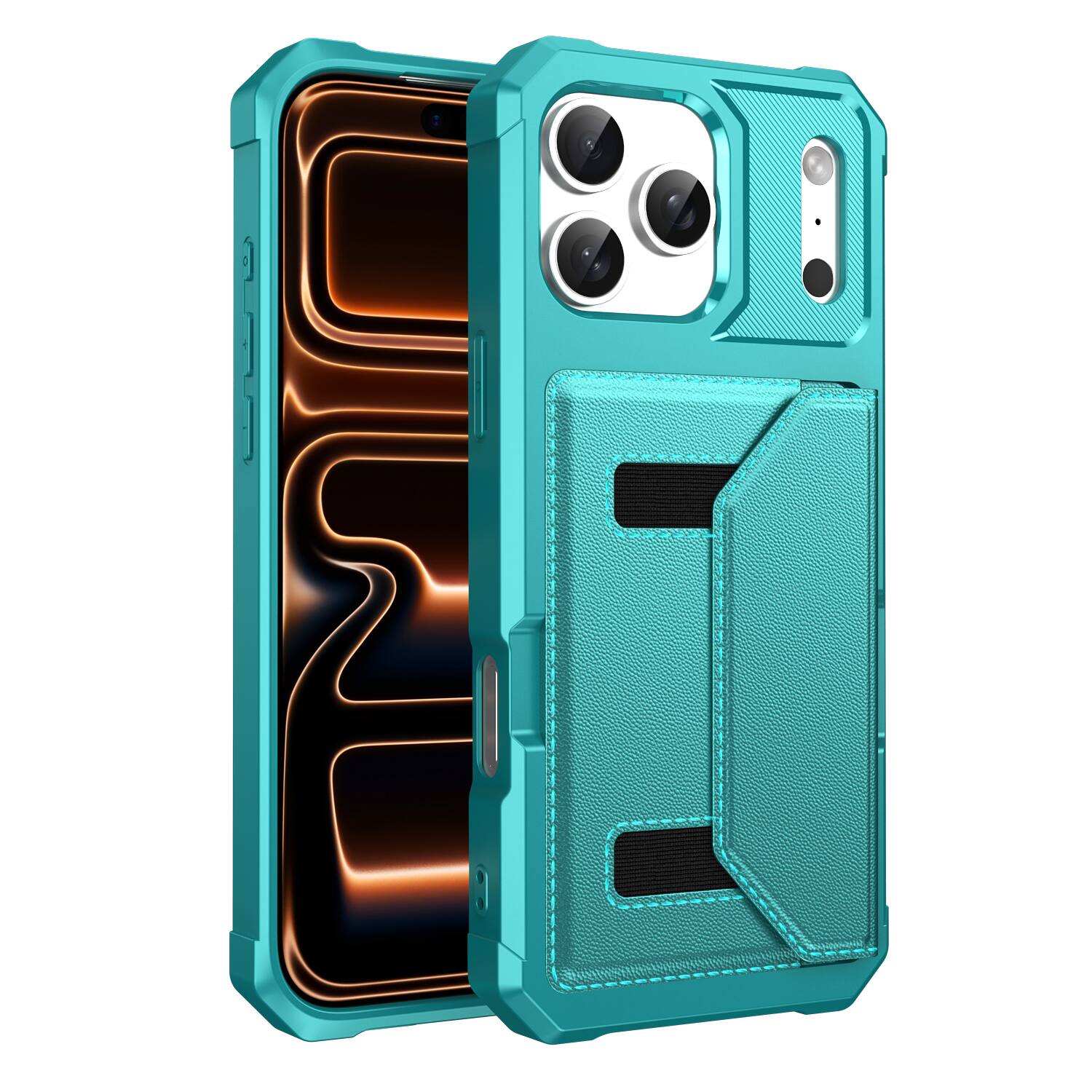 Angle. UUCOVER - Rugged Wallet Case for Apple iPhone 17 Pro Max with Card Holder Slot, Magnetic Closure, Shockproof PU Leather Cover - Green.