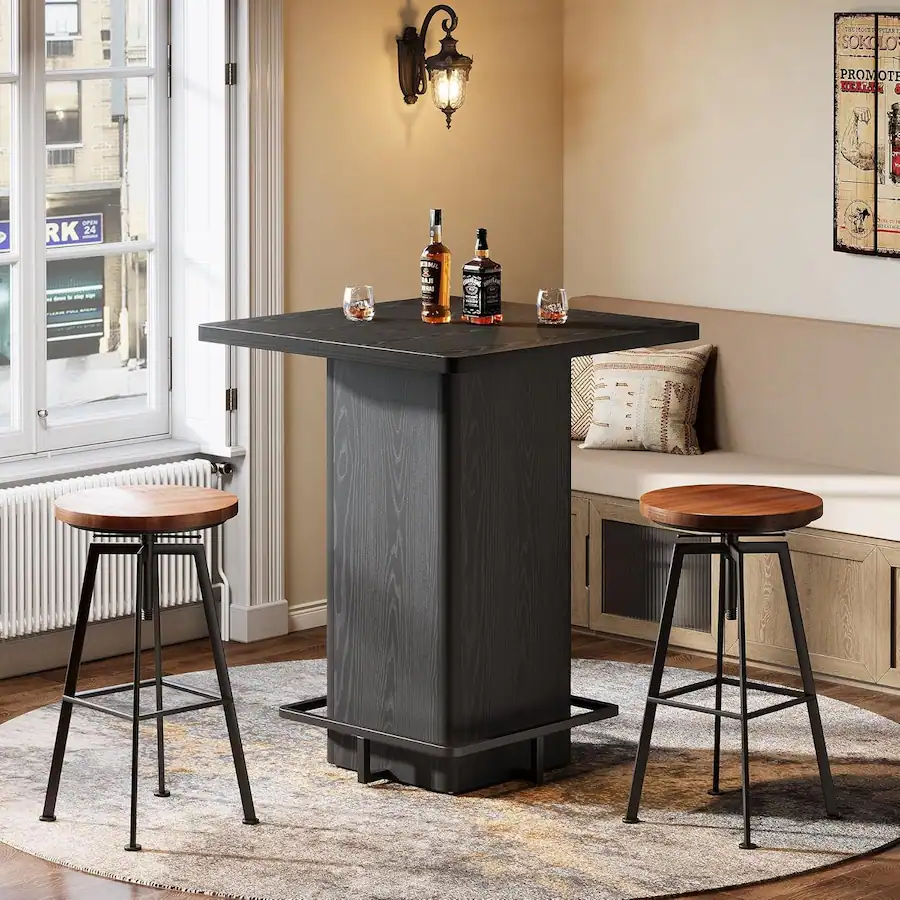 Rustic Steel Bar Tribesigns Bar Table with Engineered Wood Construction, Footrest and ...