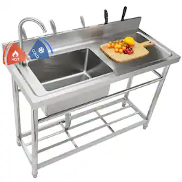 VEVOR - Stainless Steel Utility Sink, 1 Compartment Free Standing Small Sink w/Workbench Faucet & legs, 39.4 x 19.1 x 37.4 in - Silver