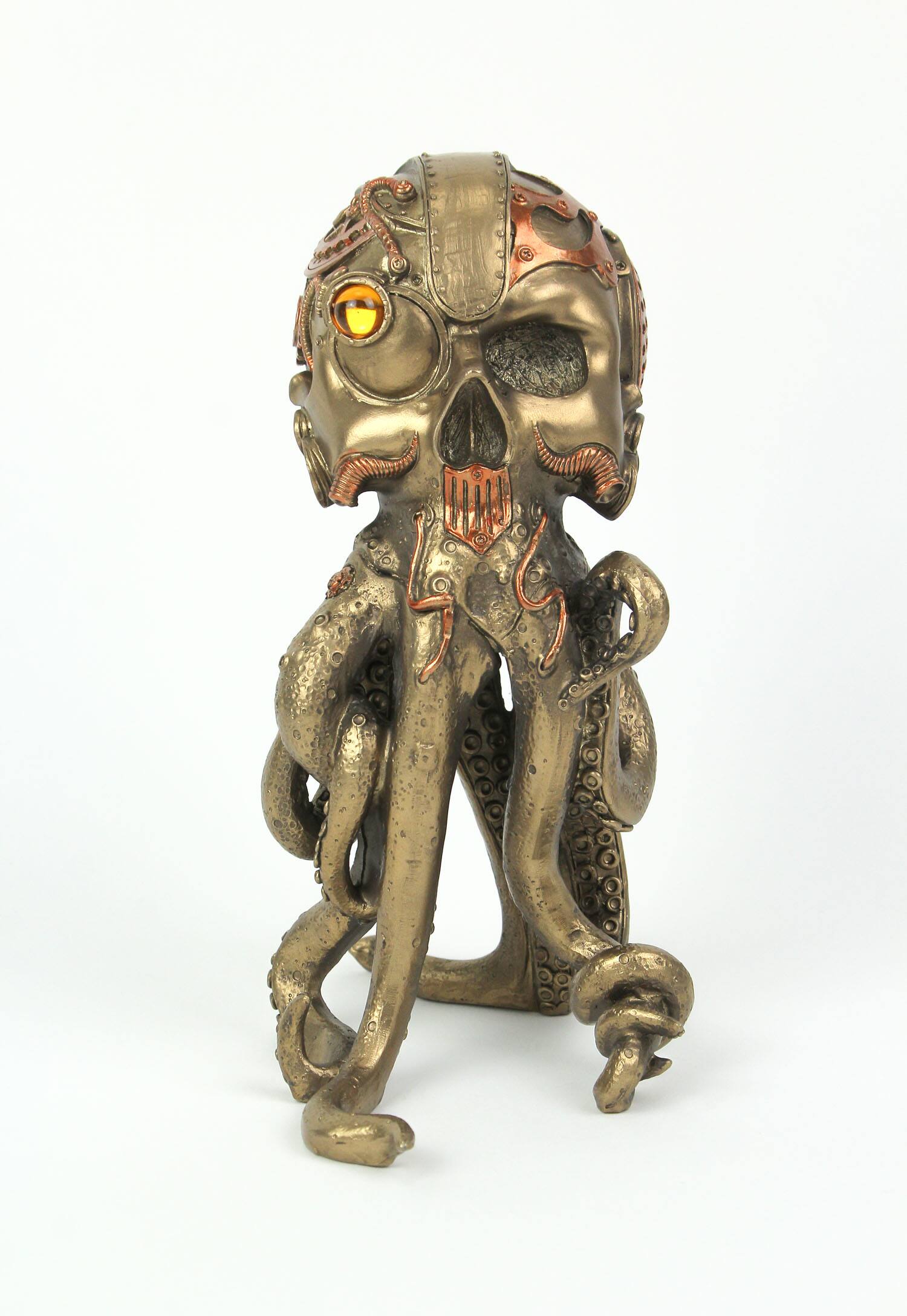 Alt View 2. Zeckos - Bronze / Copper Finished Steampunk Human Skull / Octopus Fantasy Tabletop Statue - Bronze.