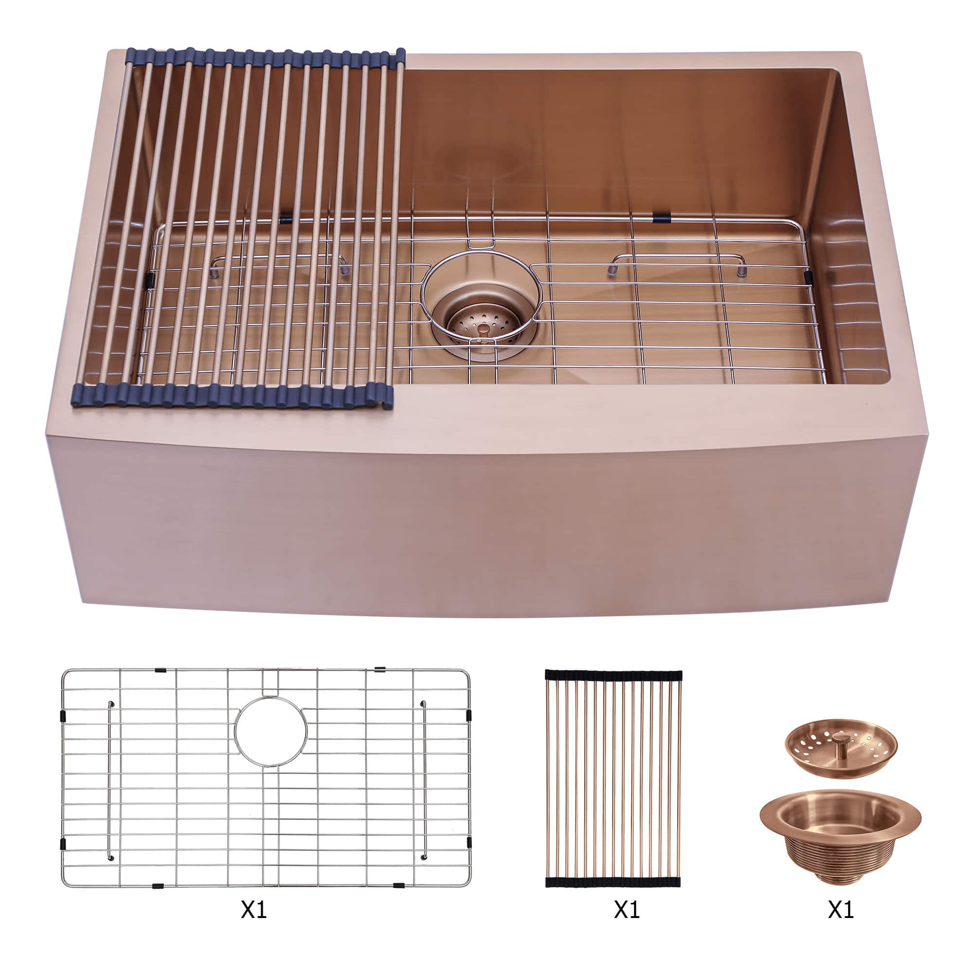 Siljoy - 33 Farmhouse Sink - 33*21*10 Inch Kitchen Sink Stainless Steel 16 gauge Apron Front Kitchen Sink - Rose Gold
