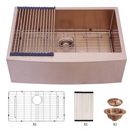 Siljoy - 33 Farmhouse Sink - 33*21*10 Inch Kitchen Sink Stainless Steel 16 gauge Apron Front Kitchen Sink - Rose Gold