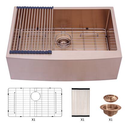 Front. Siljoy - 33 Rose Gold Farmhouse Sink - 33*21*10 Inch Kitchen Sink Stainless Steel 16 gauge Apron Front Kitchen Sink - Rose Gold.
