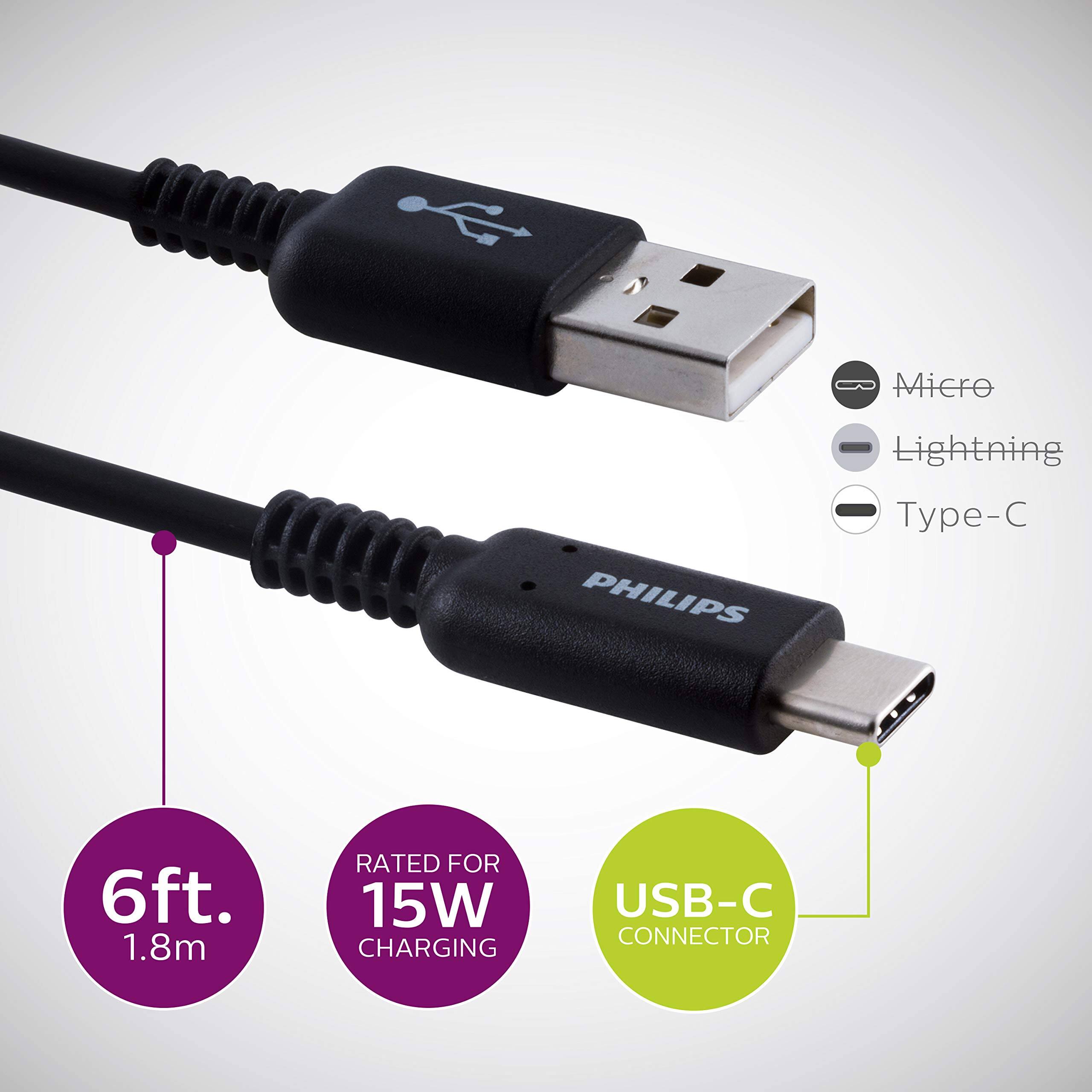 PHILIPS Lightning Type-C  
6ft. 1.8m  
RATED FOR 15W CHARGING  
USB-C CONNECTOR