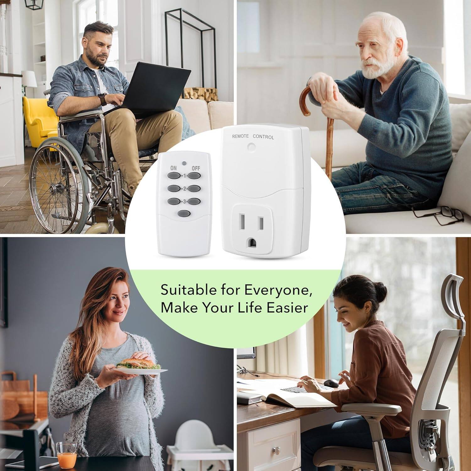 REMOTE CONTROL  
ON 1  
OFF 2  
3  

Suitable for Everyone, Make Your Life Easier