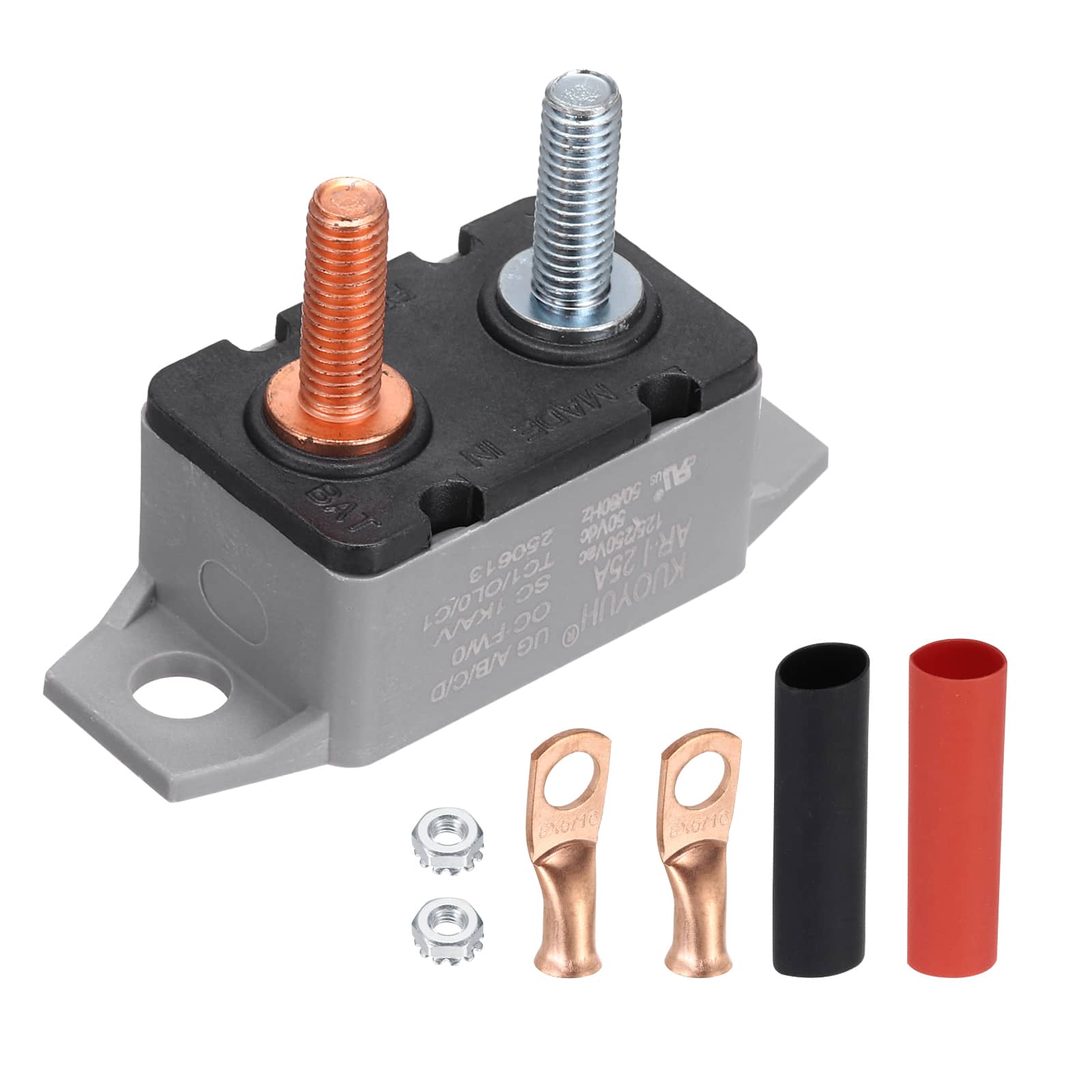 Unique Bargains - DC 50V AC 125/250V 25A Circuit Breaker, Auto Reset Stud Bolt Type with Screws, Nuts, Wire Clamps, Heat Shrink Tubing - Gray price history on PriceWatchPro