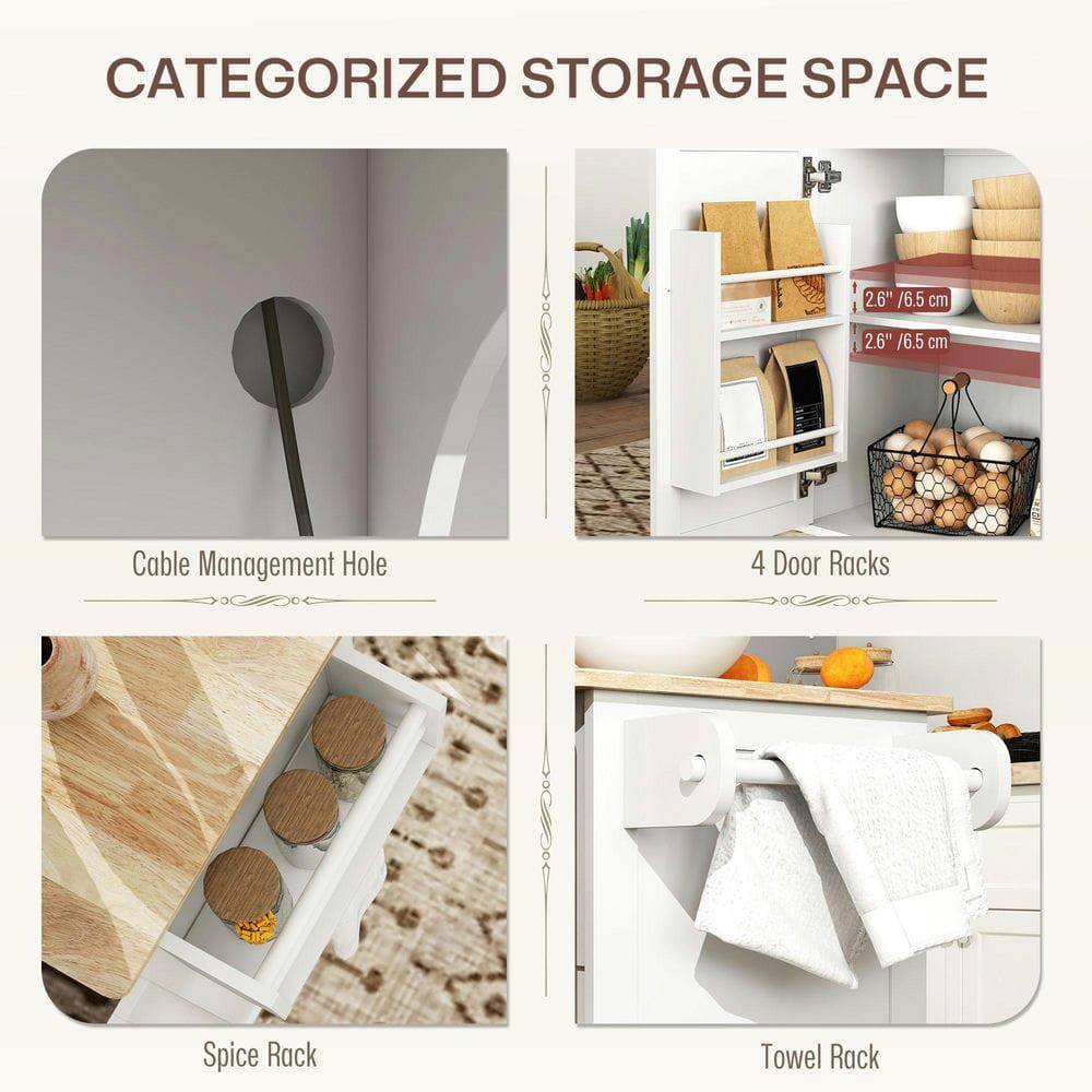 CATEGORIZED STORAGE SPACE

- Cable Management Hole
- 4 Door Racks
- Spice Rack
- Towel Rack

2.6" / 6.5 cm