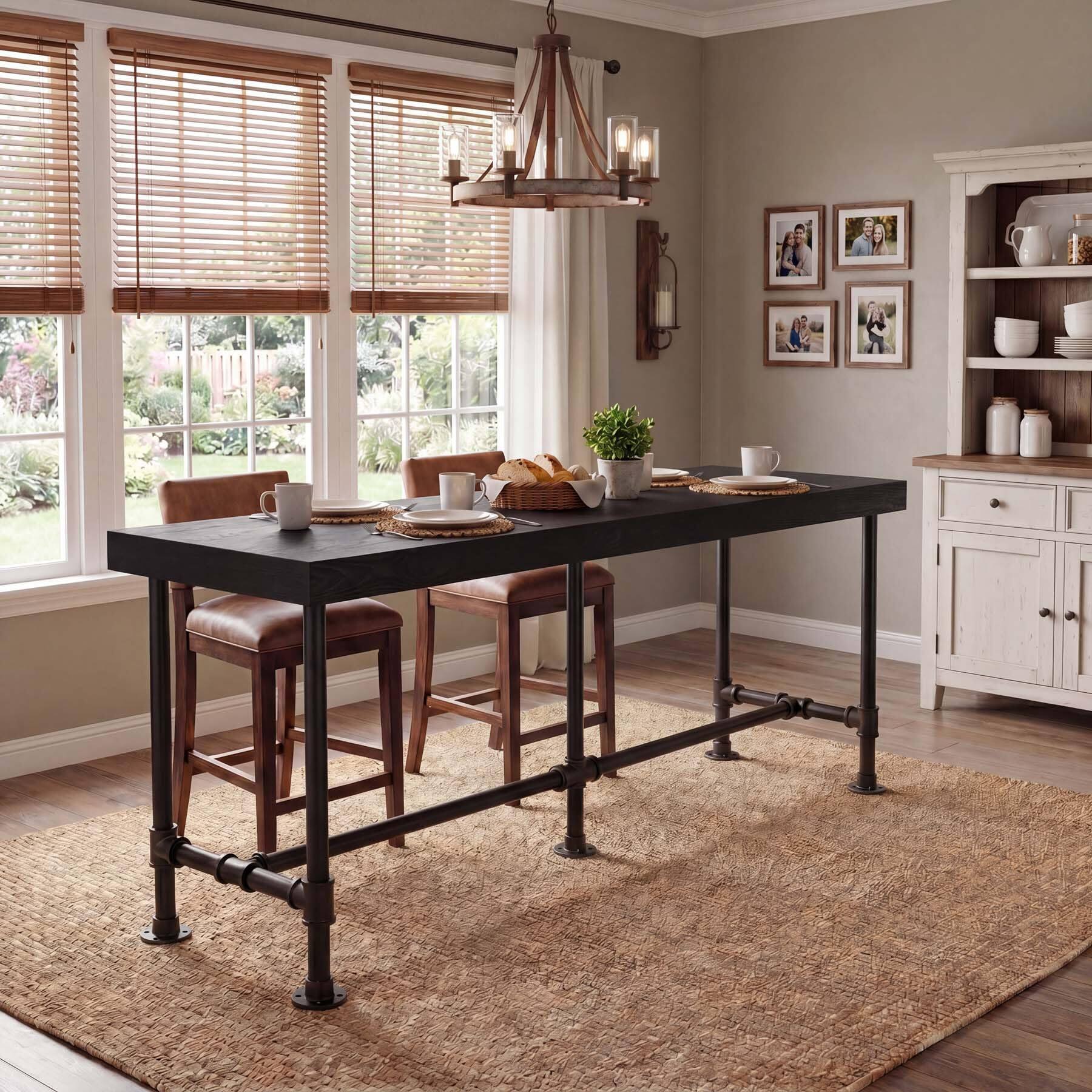 Alt View 5. Tribesigns - 71-Inch Long Solid Wood Counter Height Dining Table, Black - Black.