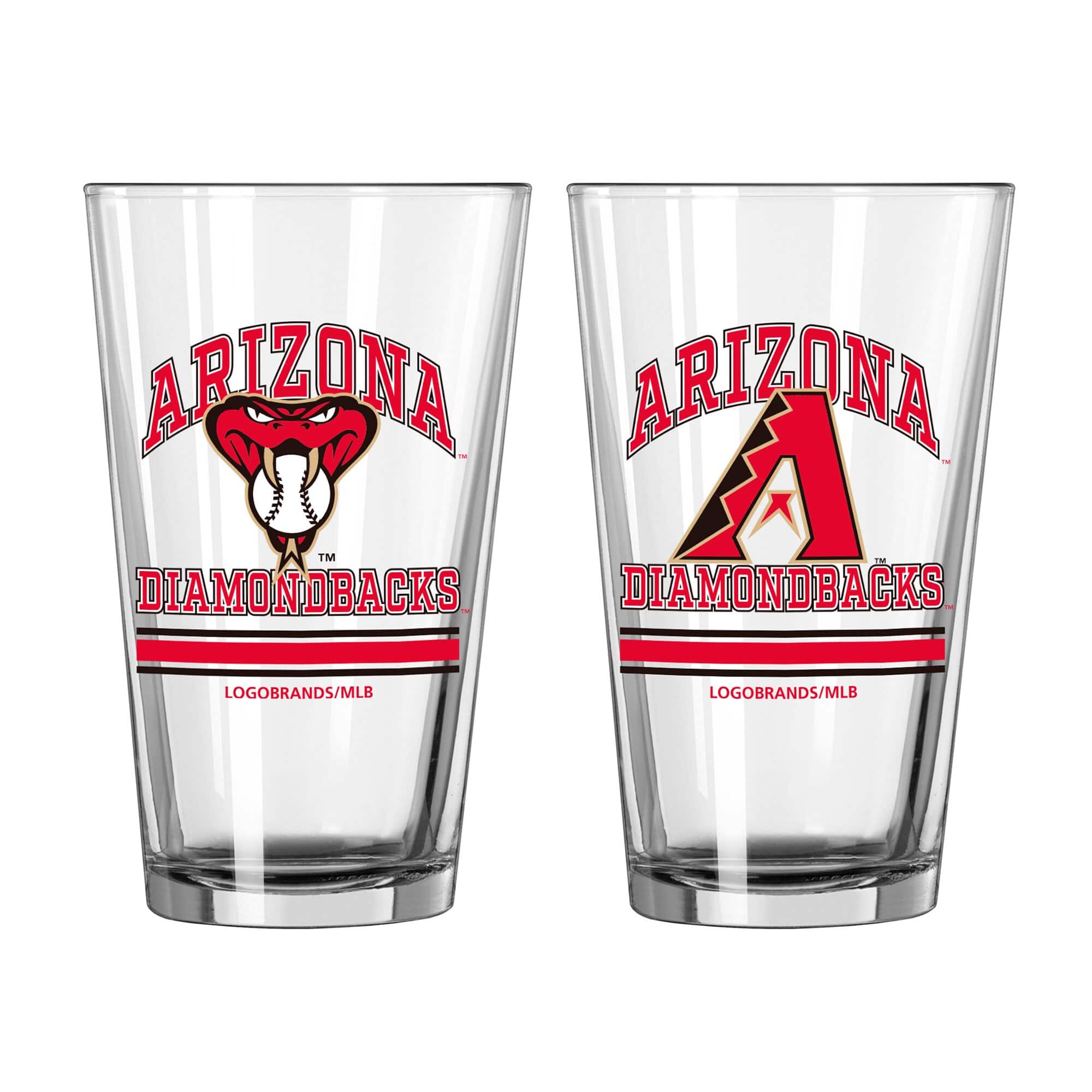 Logo Brands - Arizona Diamondbacks 16oz. Pint Glass Two Pack - Multicolor
