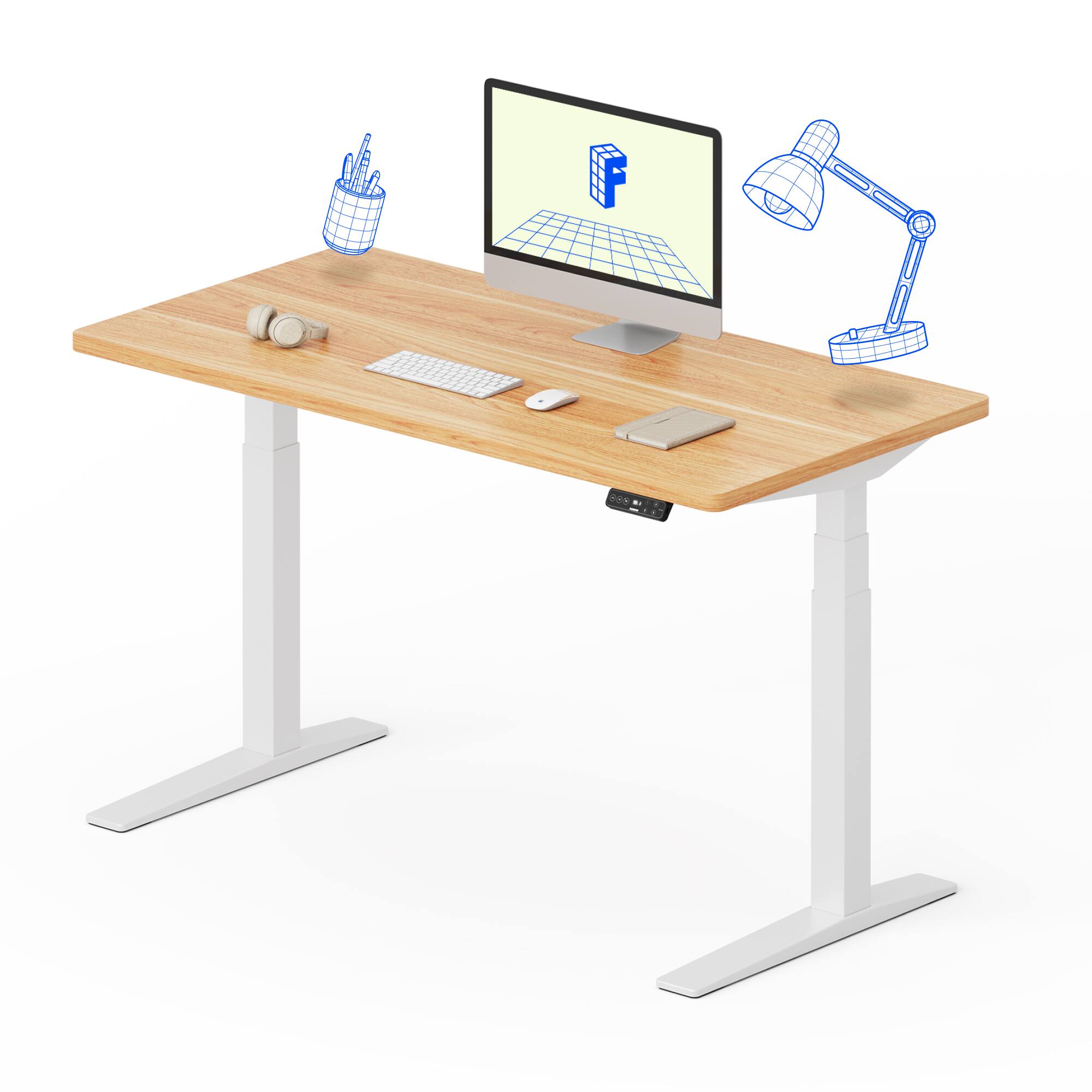 Alt View 7. FlexiSpot - FlexiSpot E7 60''W Electric Adjustable Standing Desk, Bamboo/White - Bamboo.