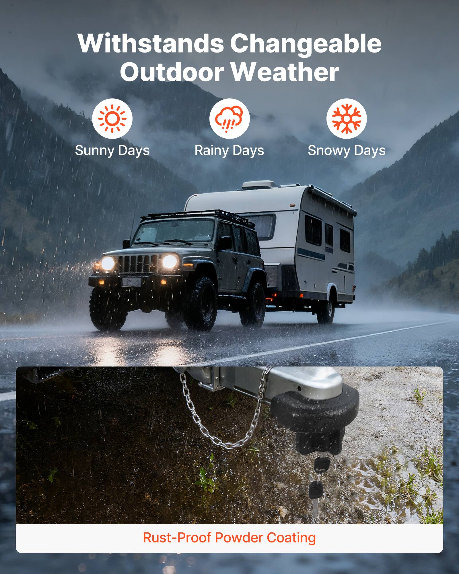 Withstands Changeable Outdoor Weather  
Sunny Days  
Rainy Days  
Snowy Days  

Rust-Proof Powder Coating