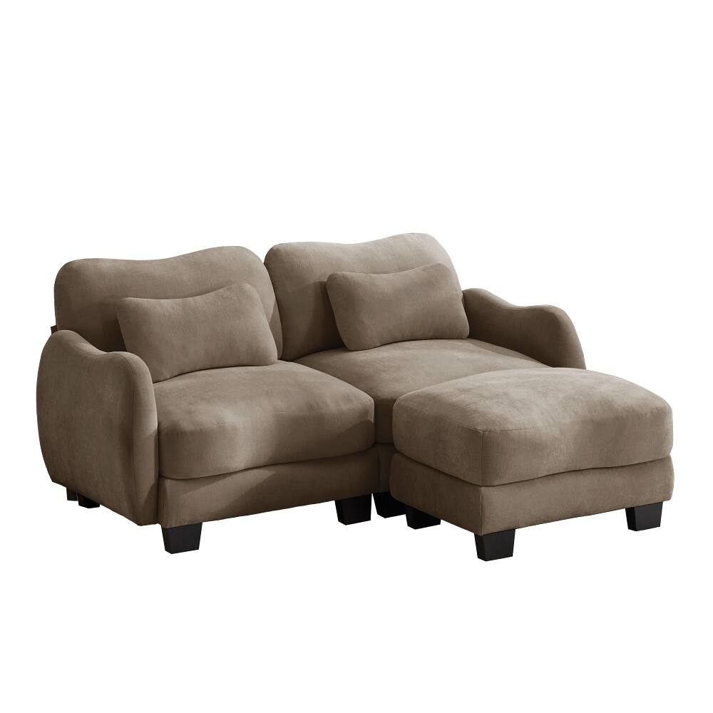 Alt View 2. Loheer - Loheer Chenille L-Shaped Loveseat Sofa with Ottoman, Ergonomic Curve Design & Waist Pillow, Coffee - Coffee.