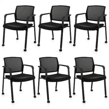Front. Gymax - Gymax 6-Pack Office Conference Chair Set Mesh Guest Reception Stack Chairs w/ Caster Wheels - Black.