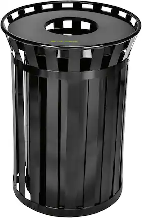 Front. Alpine Industries - 38 Gallon Outdoor Metal Recycling Bin Trash Can with Insert Liner - Black.