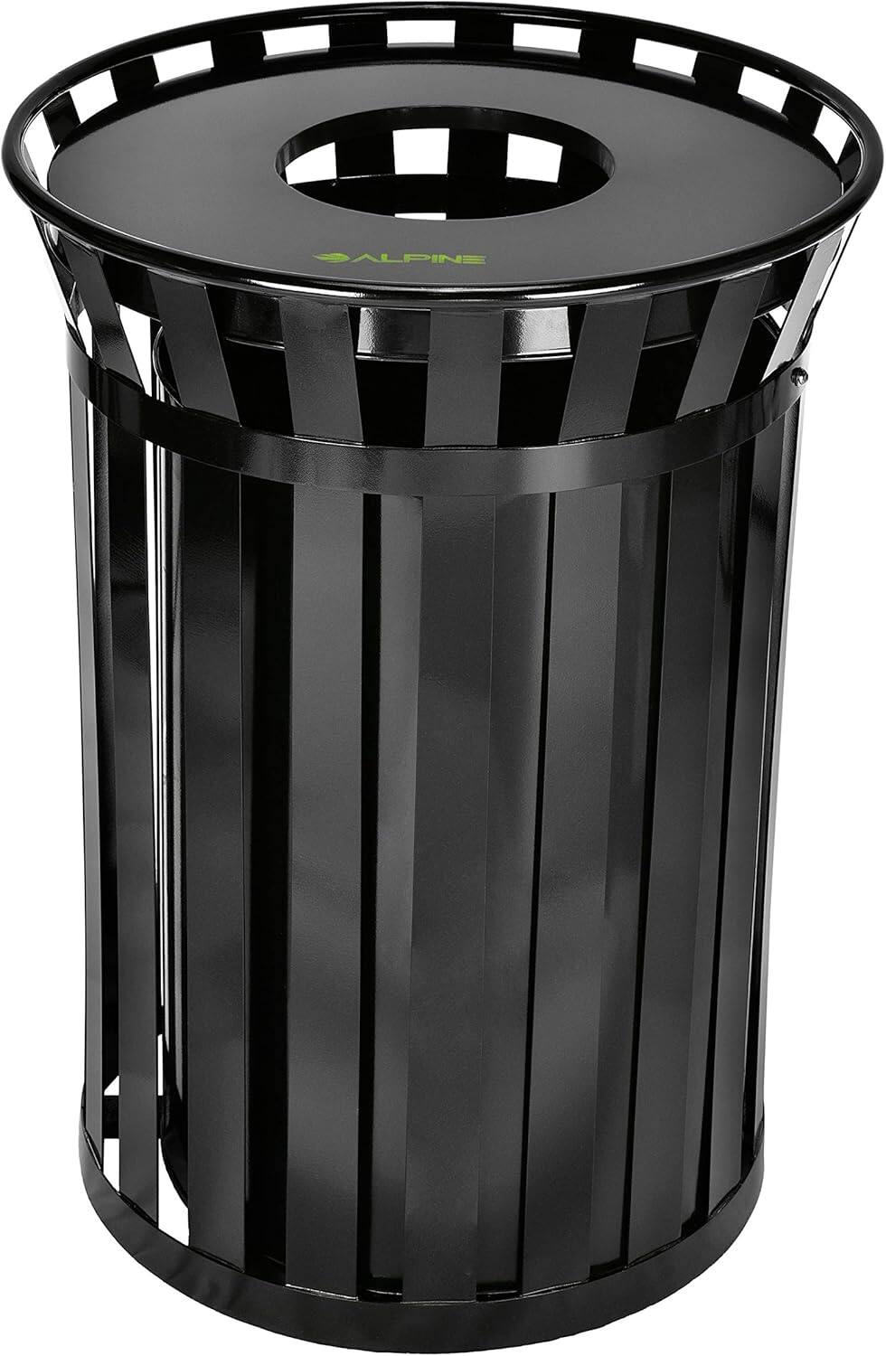Front. Alpine Industries - 38 Gallon Outdoor Metal Recycling Bin Trash Can with Insert Liner - Black.
