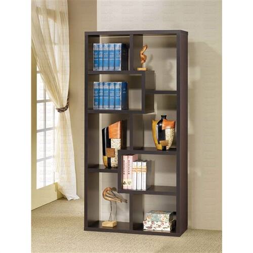 Angle. Hivvago - Modern 70-in High Display Cabinet Bookcase in Dark Brown Cappuccino Wood Finish - Dark Brown Cappuccino.