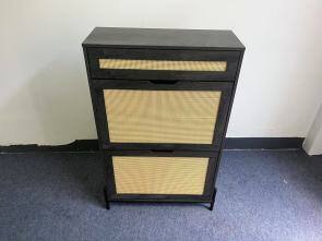 Front. GARVEE - 2-Tier MDF Shoe Cabinet, Black Space-Saving Storage Rack for Entryway - Black.