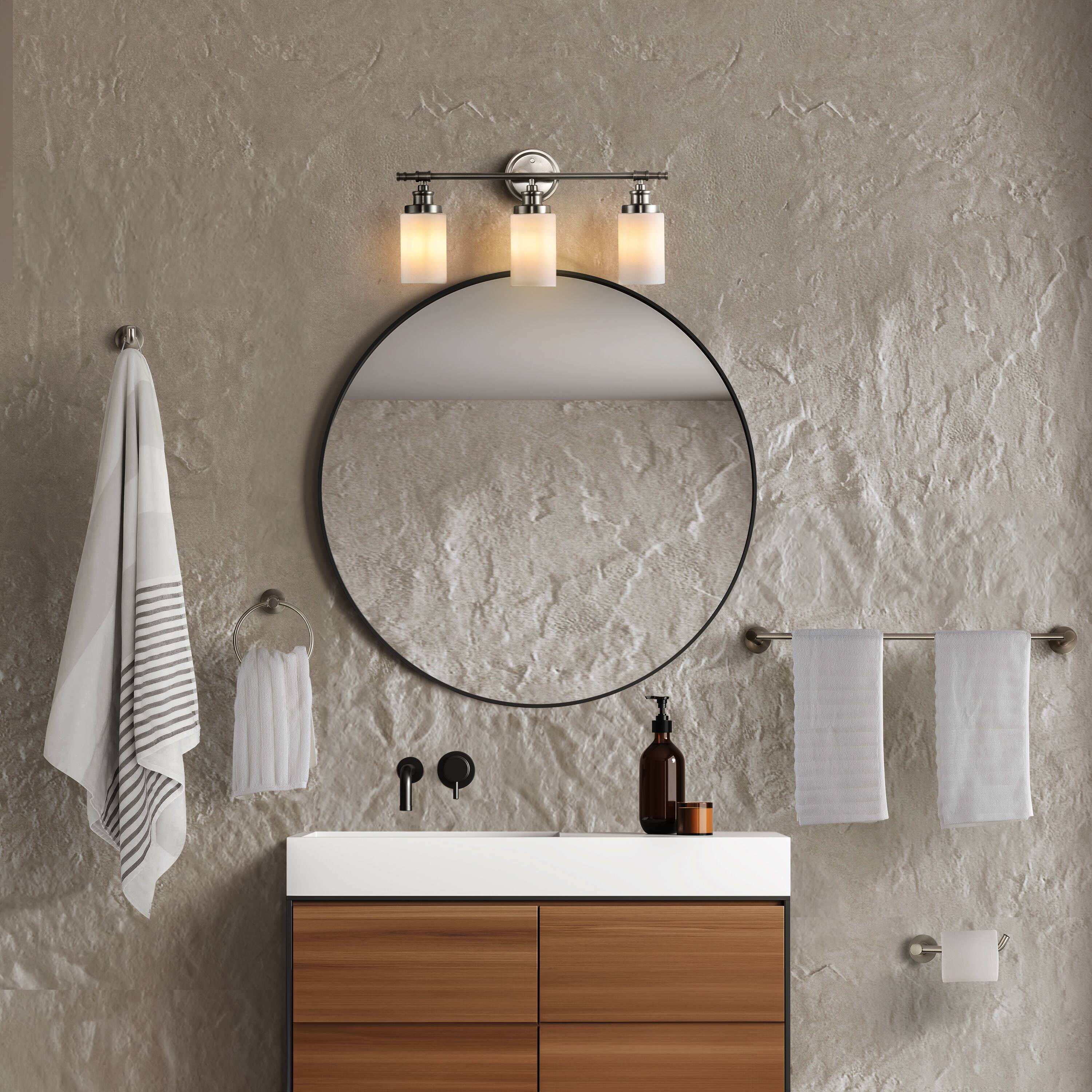 Alt View 6. Jonathan Y - Egan 23.25" 3-Light Vanity Light with Frosted Glass Shades and Bathroom Hardware Accessory Set, Brushed Nickel (5-Piece) - Brushed Nickel.