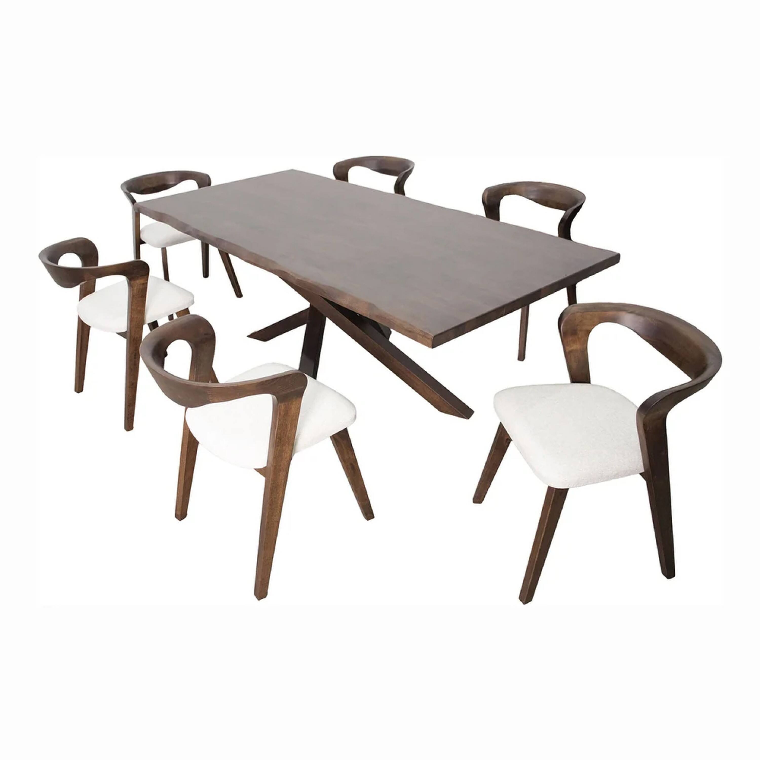 Alt View 1. Manhattan Lane - Vyva 7pc Dining Table Set, 6 Ivory White Chairs, Brown Full Solid Wood - Walnut Brown, Ivory.