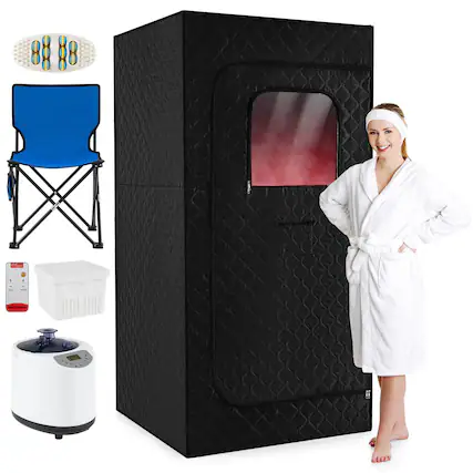 Front. Costway - Costway Portable Steam Sauna Box, Extra-Large 35" x 35" x 71" Tent,Personal Home Spa - Black.