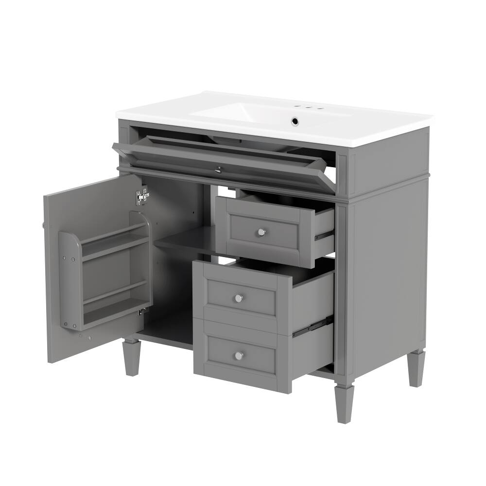 Alt View 10. Loheer - Loheer 36 Inch Bathroom Vanity with Sink Grey Single Sink Bathroom Vanity Modern Solid Wood Cabinet - Grey.