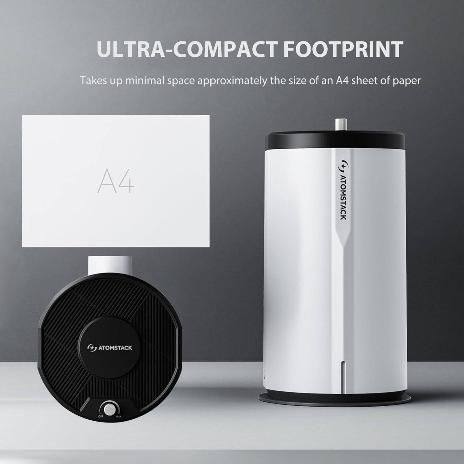 ULTRA-COMPACT FOOTPRINT  
Takes up minimal space approximately the size of an A4 sheet of paper  

A4  

ATOMSTACK G