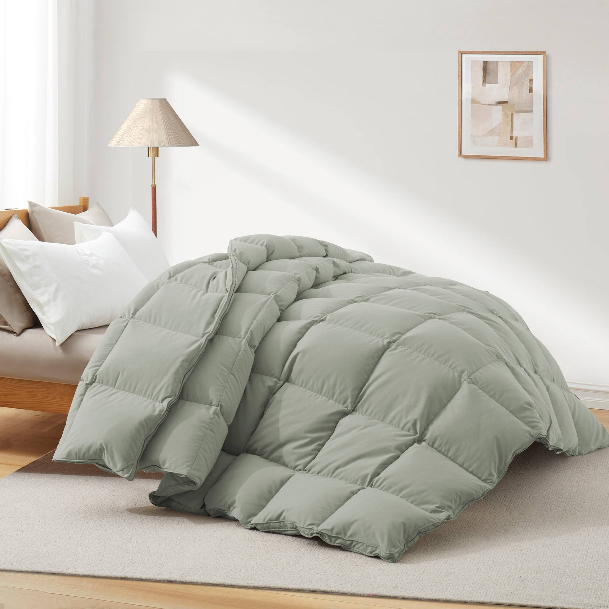 Angle. Peace Nest - Peace Nest Luxurious Hotel Feather and Down Fiber Comforter, All Season Duvet Insert, Sage Green, Full/Queen - Sage Green.