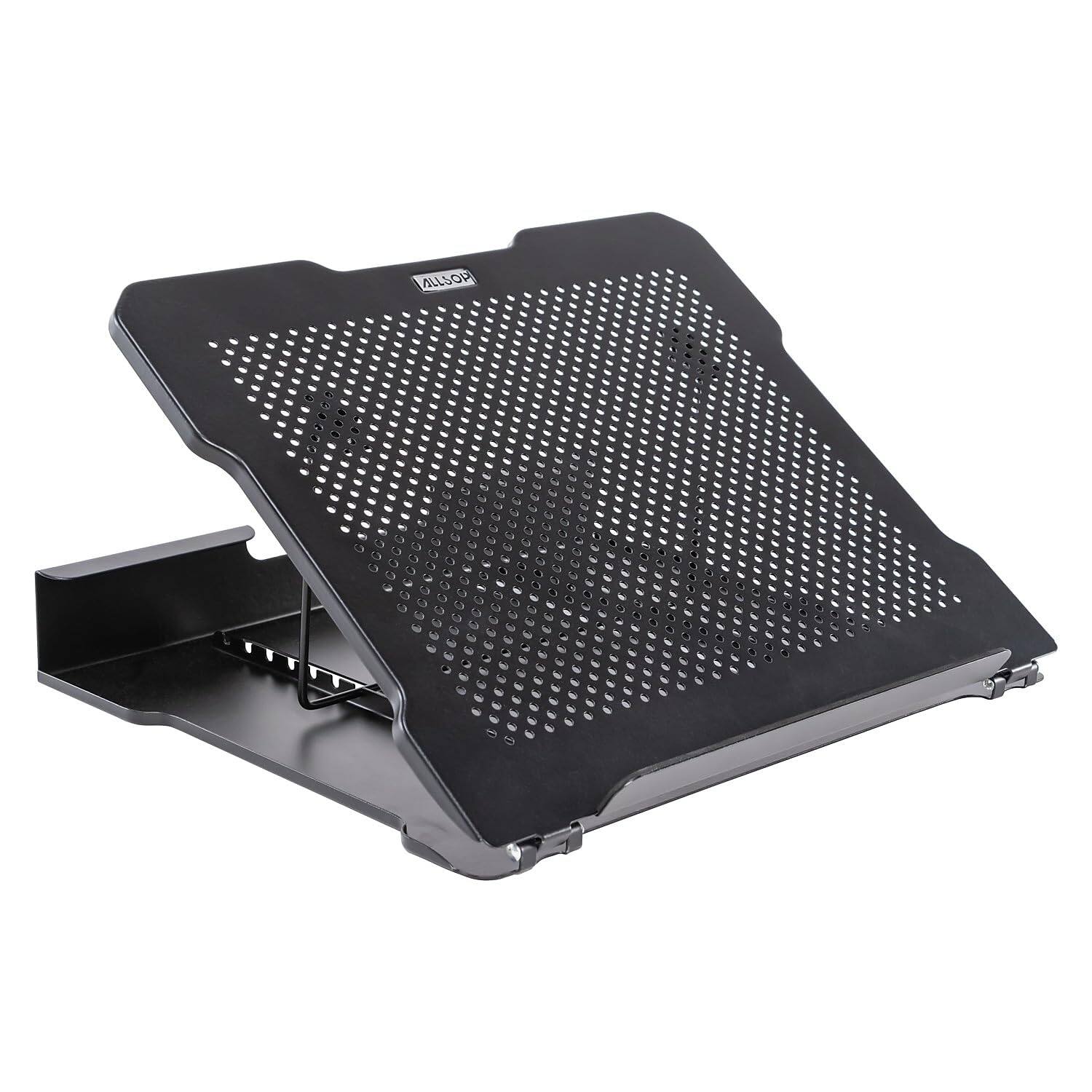 Left. HongFei - Metal Art Ventilated Adjustable Laptop Stand - Black.