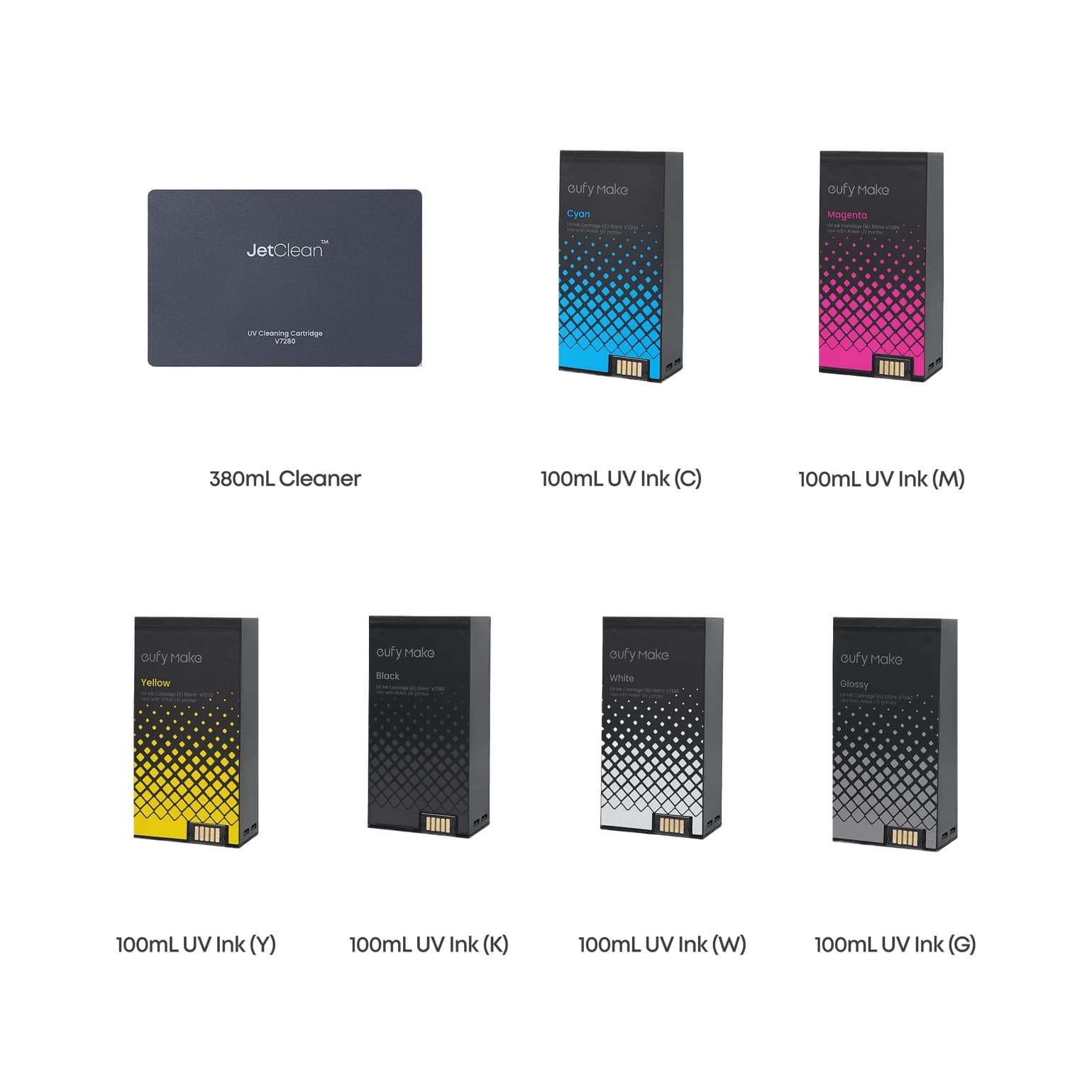eufy eufyMake UV Ink Set for E1 Printer — CMYK + White + Gloss +