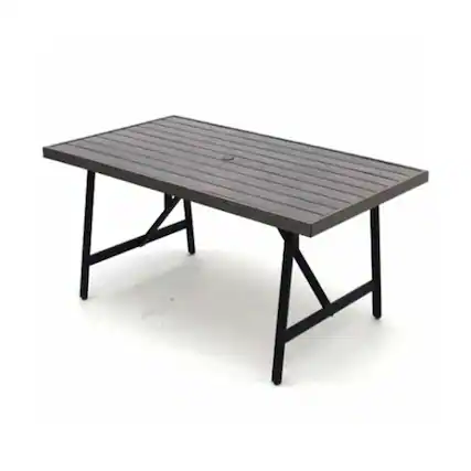 Front. Four Seasons Courtyard - Four Seasons Courtyard Norwalk Slat Top Aluminum All Weather Patio Dining Table - Gray.