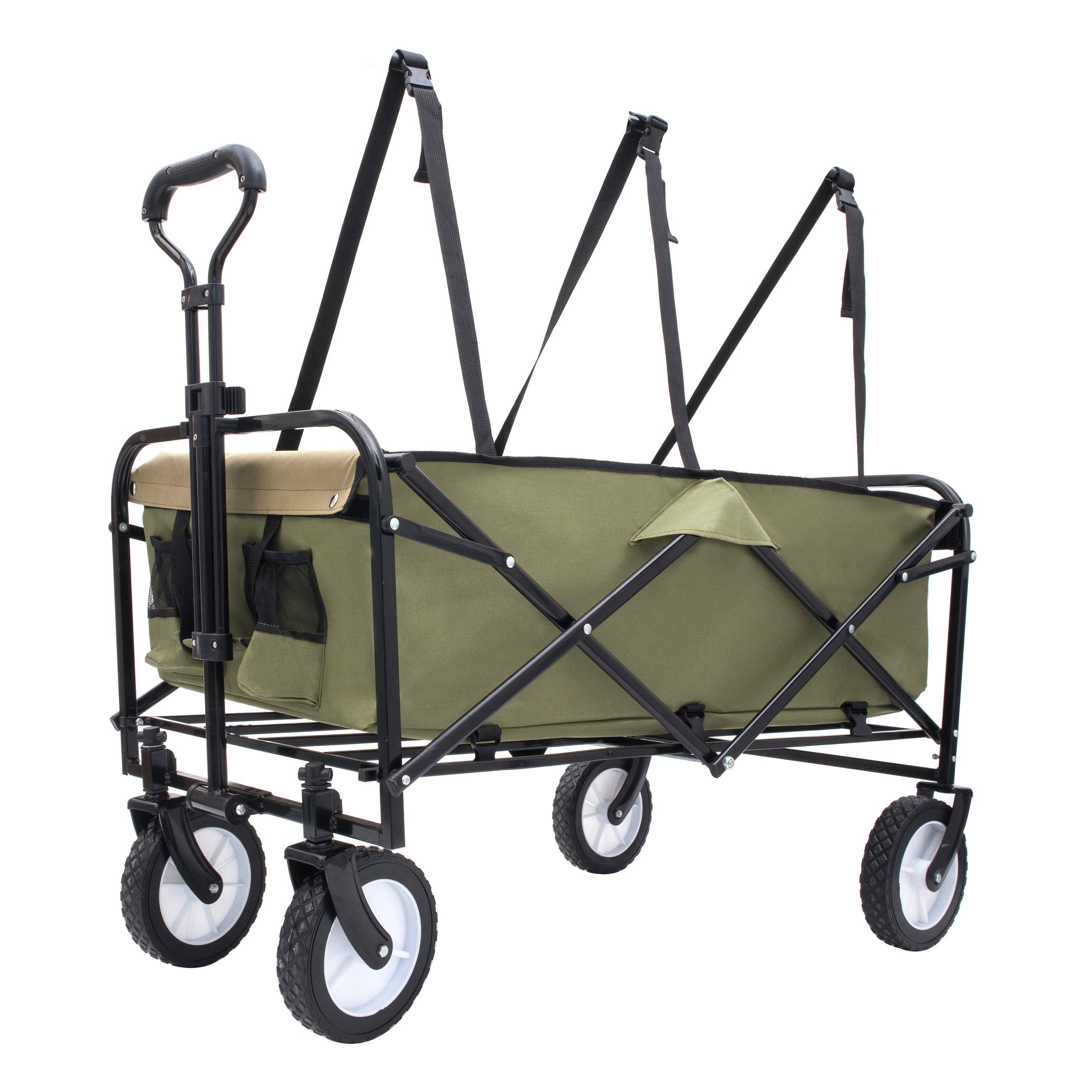 Alt View 4. Mondawe - 360lbs Collapsible Wagon Utility Carts with Strapping System, 3-Piece Liner - Green.