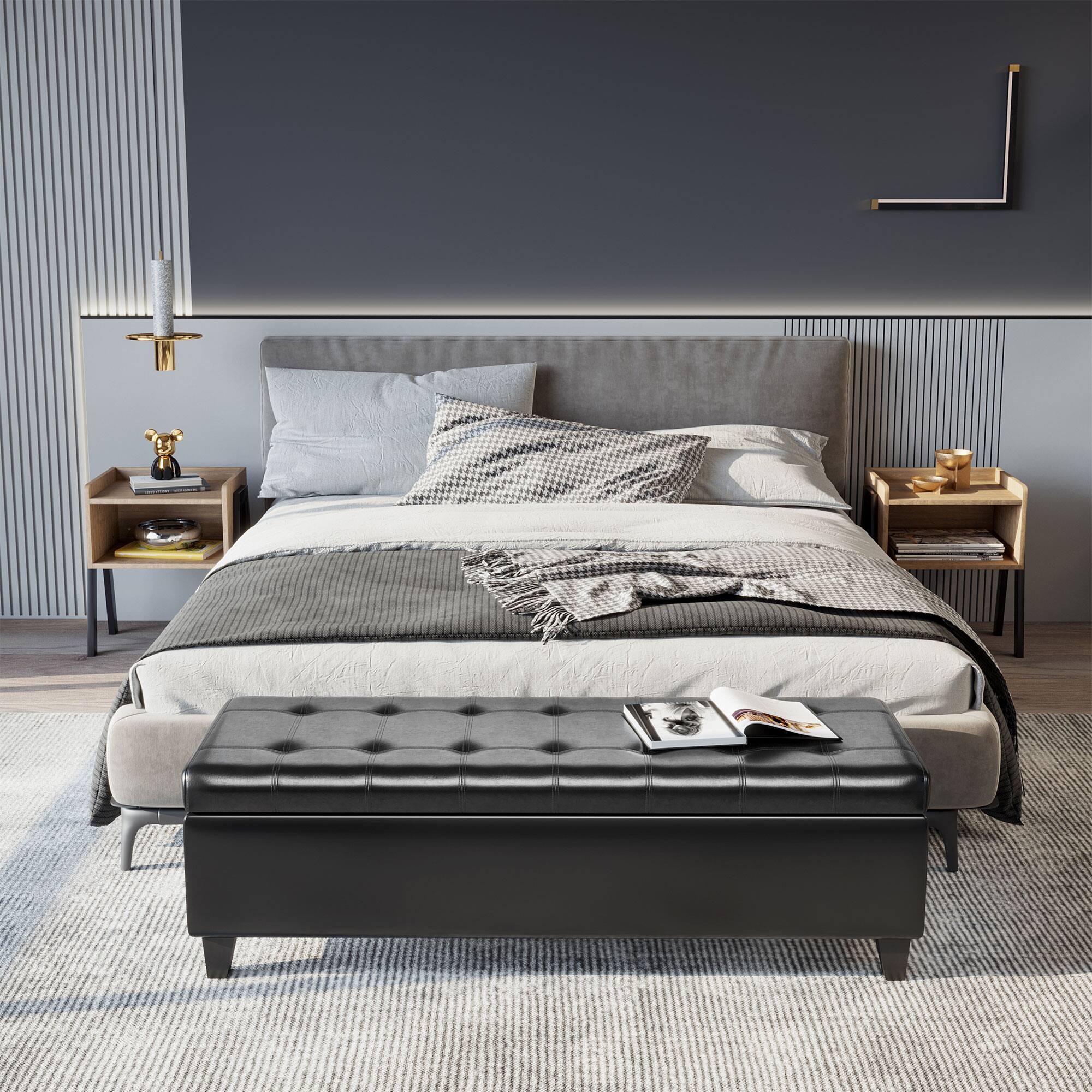 Alt View 1. Homcom - 51" Ottoman Storage Bench, Faux Leather Storage Chest with Lift Top, Tufted Ottoman for Living Room, Entryway - Black.