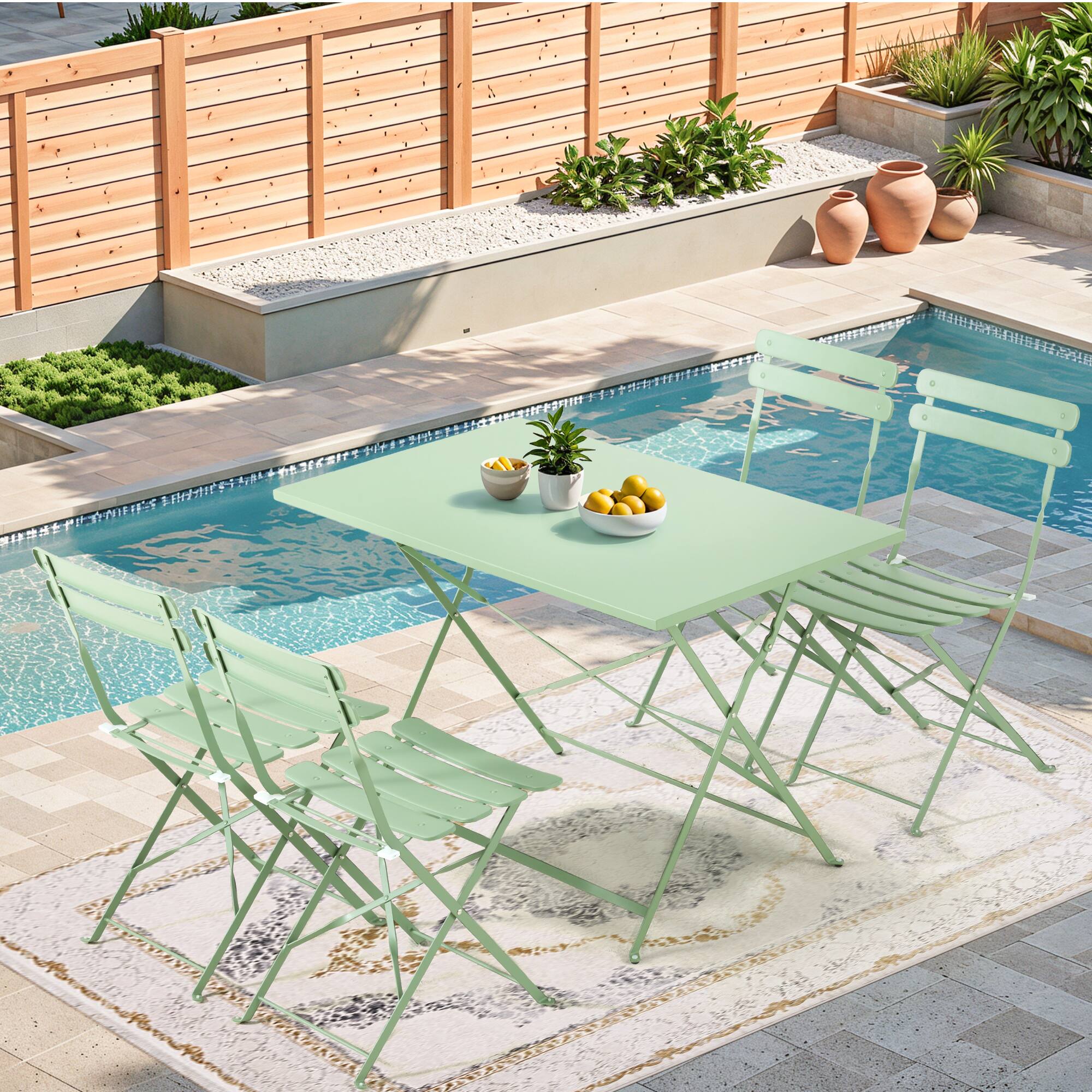 Alt View 6. U-HOMY - 5-Piece Bistro Set, Foldable Patio Dining Set, Rust-Resistant, Lightweight, Easy to Clean for Balcony, Garden, Pool - Green.