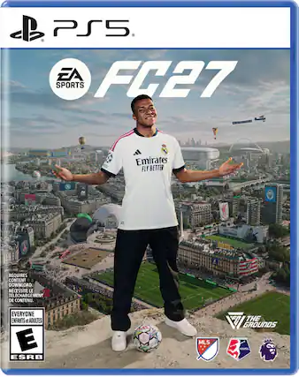 PS5 EA SPORTS FC27 Emirates FLY BETTER REQUIRES CONTENT DOWNLOAD. NECESSITE LE TÉLÉCHARGEMENT DE CONTENU. EVERYONE ENFANTS et ADULTES E ESRB MLS THE GROUNDS NWSL - E (Everyone)