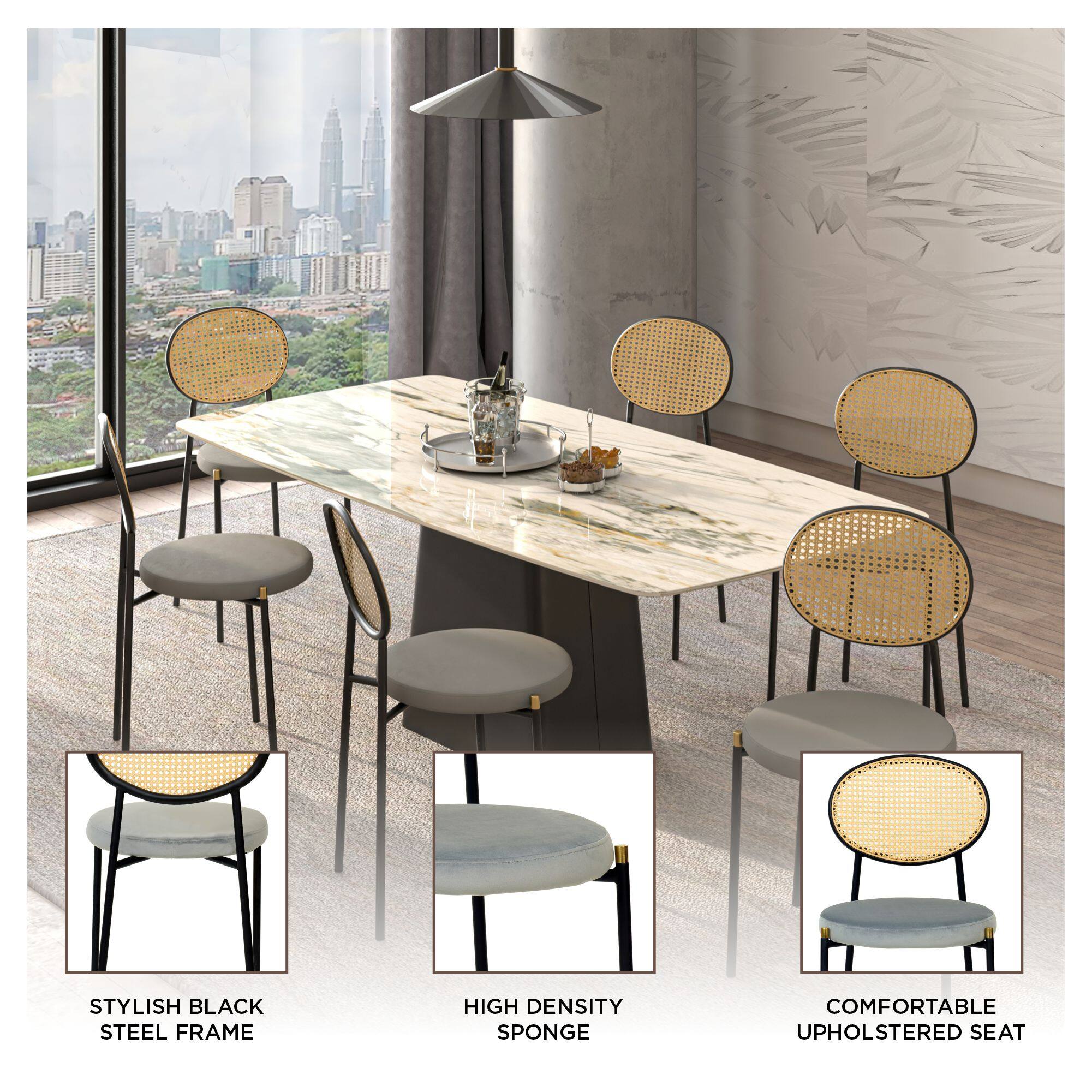 STYLISH BLACK STEEL FRAME, HIGH DENSITY SPONGE, COMFORTABLE UPHOLSTERED SEAT