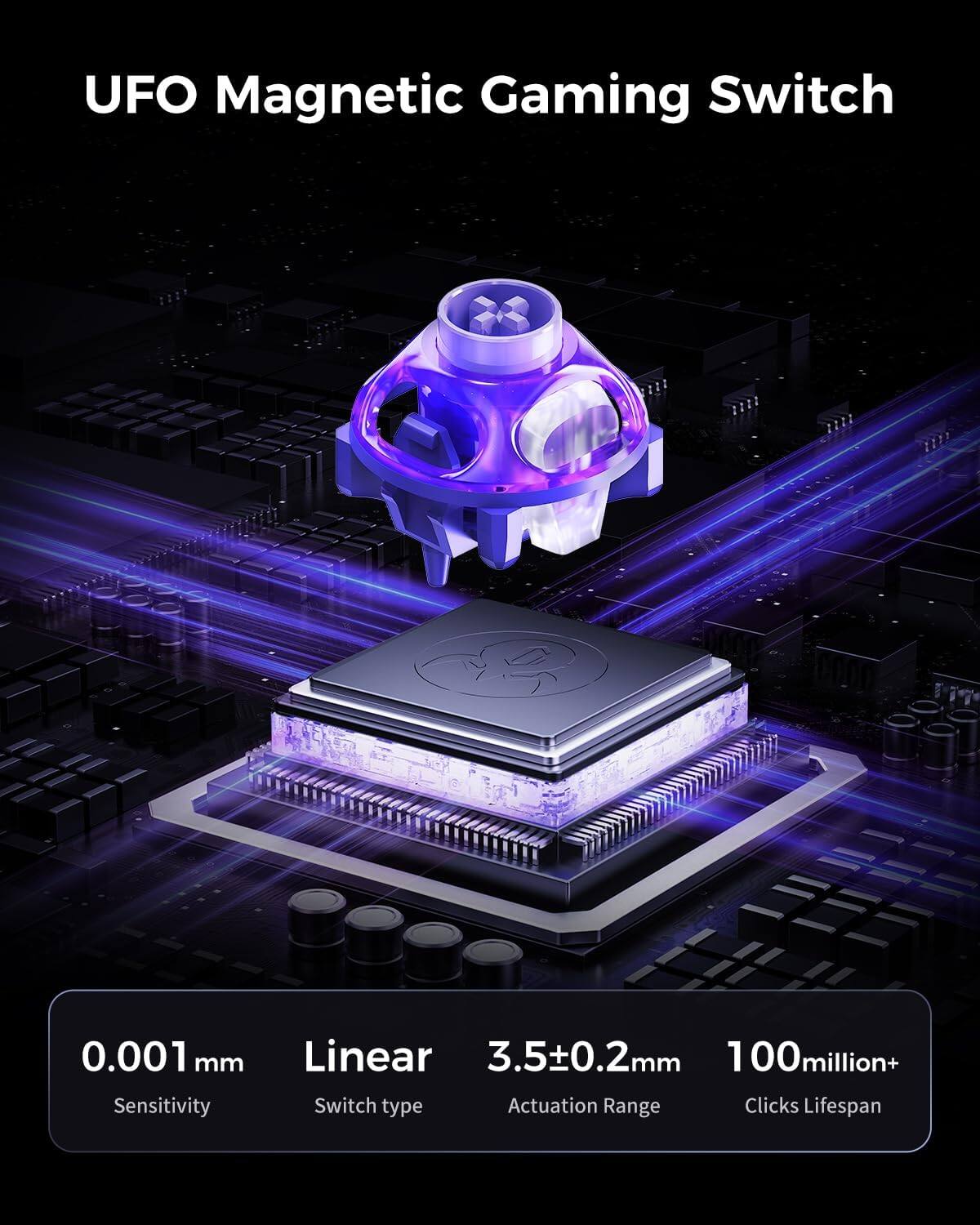 UFO Magnetic Gaming Switch

0.001 mm Sensitivity
Linear Switch type
3.5±0.2mm Actuation Range
100 million+ Clicks Lifespan