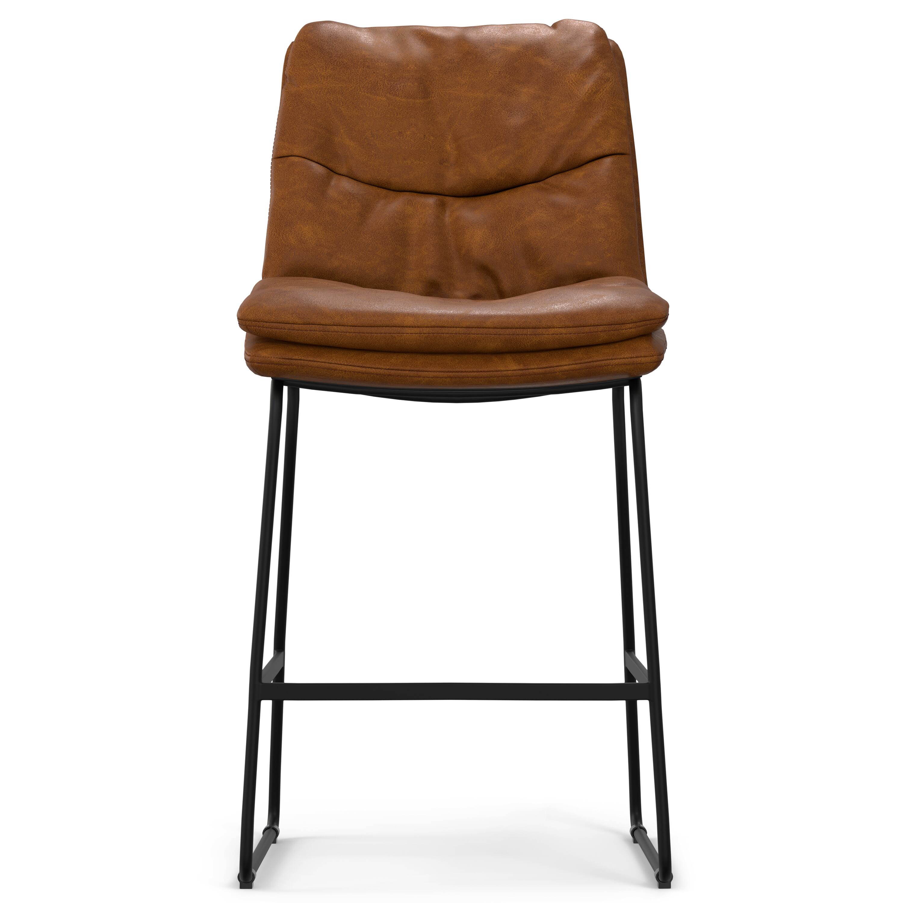 Left. Simpli Home - Danika Mid Century Modern Counter Height stool (Set of 2) in Camel Brown Vegan Faux Leather - Camel Brown.