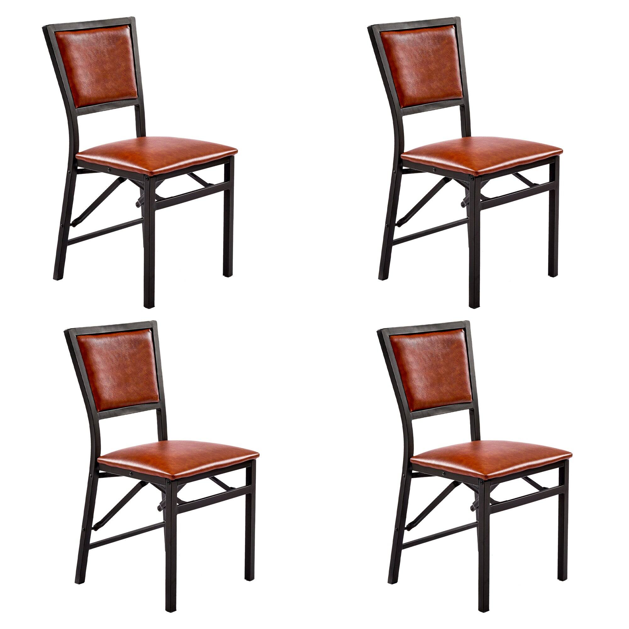 Vecelo - 6-Pack PU Leather Folding Chairs - Dining Chair,300lb Capacity, Padded Seat, Space Saving Foldable Design - Brown 4 Pack
