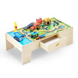 VEVOR - Train Table, 62 Multicolor Pieces Wooden Kids Activity Table with Large Storage Drawer, 3-in-1 Wooden Train Set - Wood