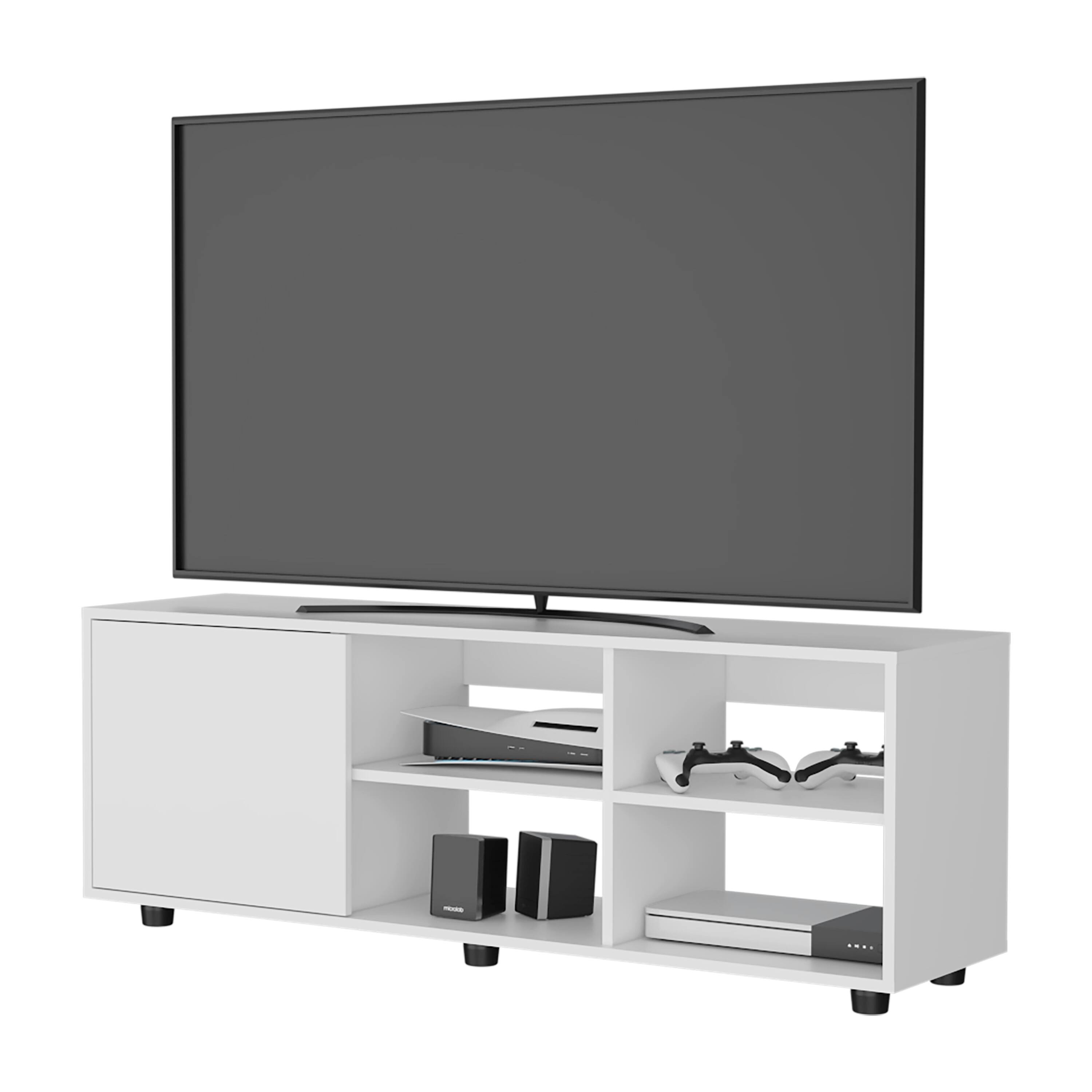 Back. Spaco - Spaco 51" TV Stand for TVs up to 50", Media Cabinet with Door, Open Storage, Scratch Resistant Surface, for Living Room - White.