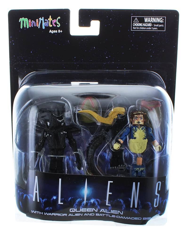 MiniMates Ages 8+  
WARNING: CHOKING HAZARD Small parts. Not for children under 3 years.  
ALIENS  
QUEEN ALIEN WITH WARRIOR ALIEN AND BATTLE-DAMAGED BISH
