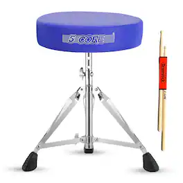 5 CORE - Drum Throne 3" Thick Padded Comfortable Guitar Stool Drummer Chair Adjustable Musician Seat - Blue
