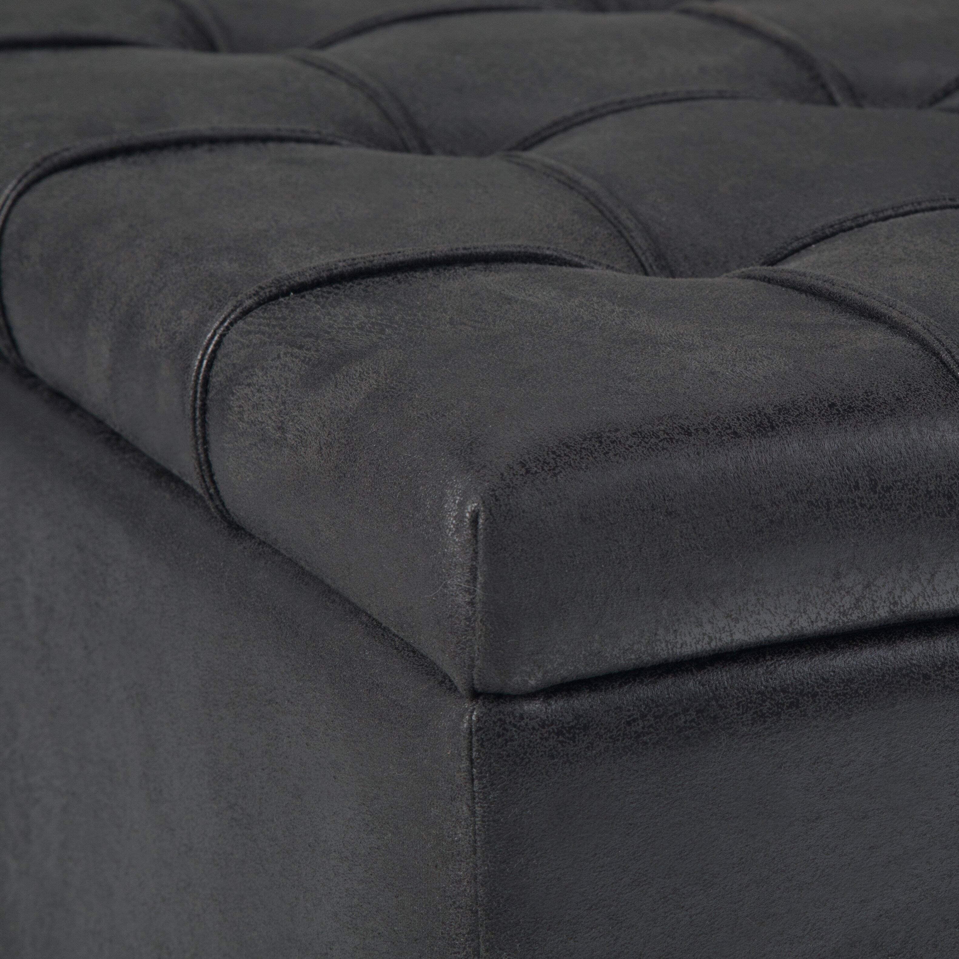 Alt View 2. Simpli Home - Harrison 36 inch Wide Upholstered Solid Wood Square Storage Ottoman, Distressed Graphite Black - Distressed Graphite Black.
