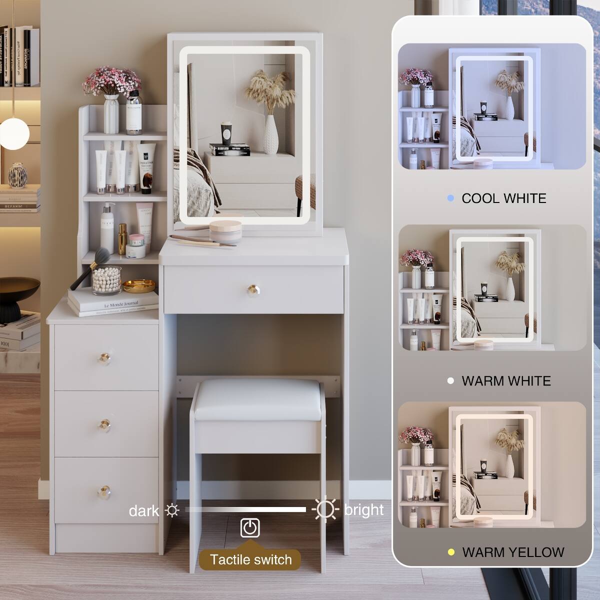 - MIXIII
- VEN
- COOL WHITE
- WARM WHITE
- WARM YELLOW
- dark
- bright
- Tactile switch