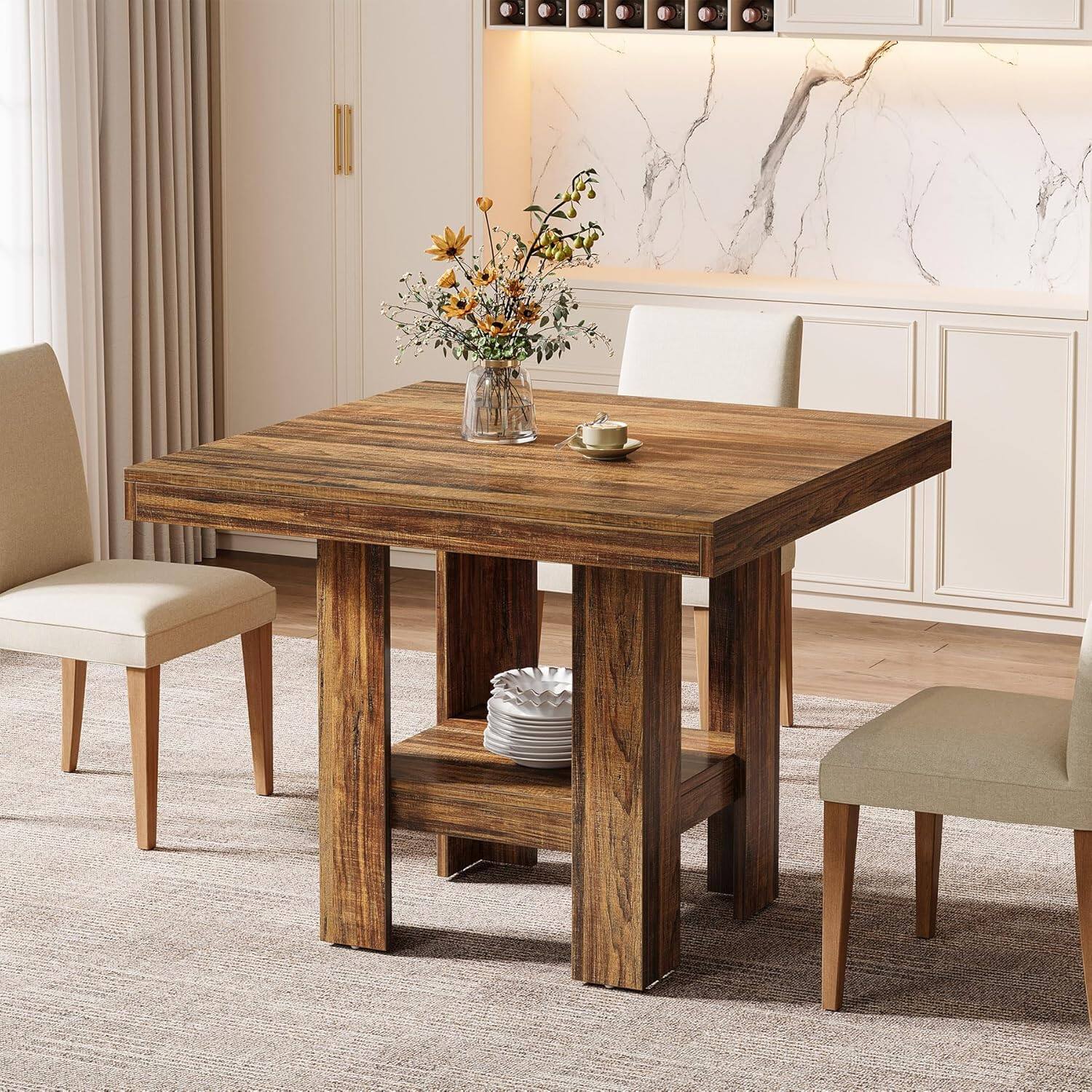 Tribesigns - Dining Table with Engineered Wood Construction and Space-Saving Design for Dining Room and Kitchen - Brown