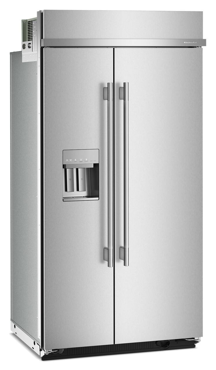 Angle. KitchenAid - 25.1 Cu. Ft. Built-In Side-by-Side Refrigerator with Exterior Water and Ice Dispenser - Stainless Steel with PrintShield Finish.